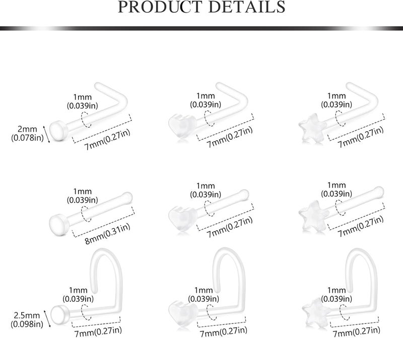 AVYRING Clear Piercing Jewelry Plastic Nose Rings for Surgery Septum Retainer Nose Studs lip Tongue Ear Clear Nose Rings for Work Nipple Rings Horseshoe Cartilage Rook Daith Earrings Plastic Industrial Piercing Retainers - Image 2